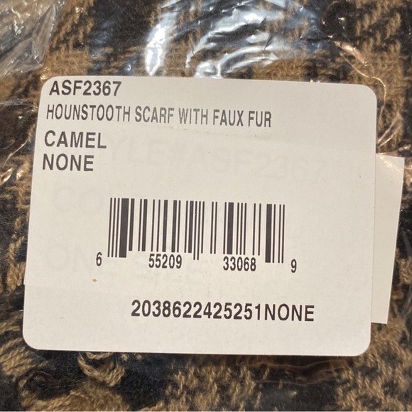 D&Y Houndstooth Faux Fur Panel Scarf NWT Brown & Black in Gingham Buffalo Plaid - Picture 12 of 14